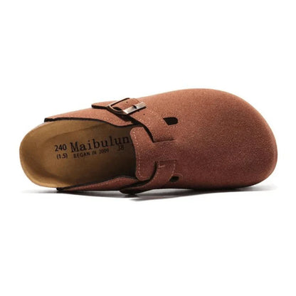 Suede Clogs Red Brown
