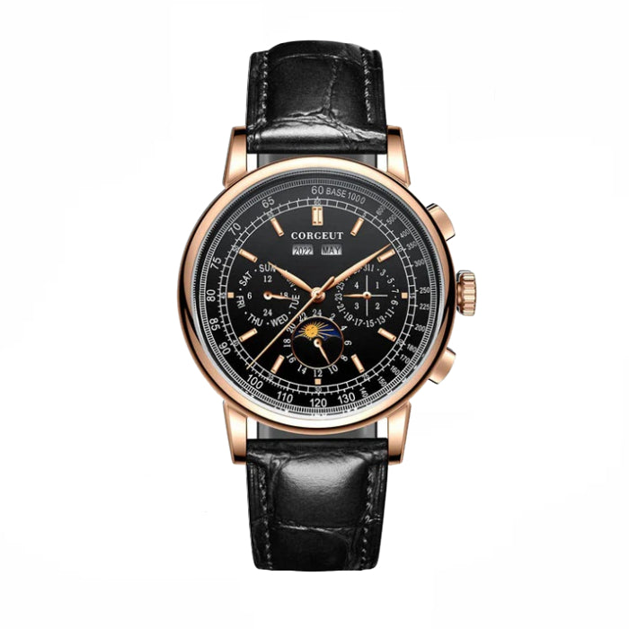 Corgeut Moon Phase Watch Black and Gold