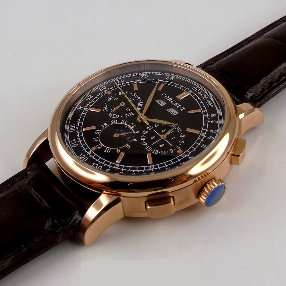 Corgeut Moon Phase Watch Black and Gold